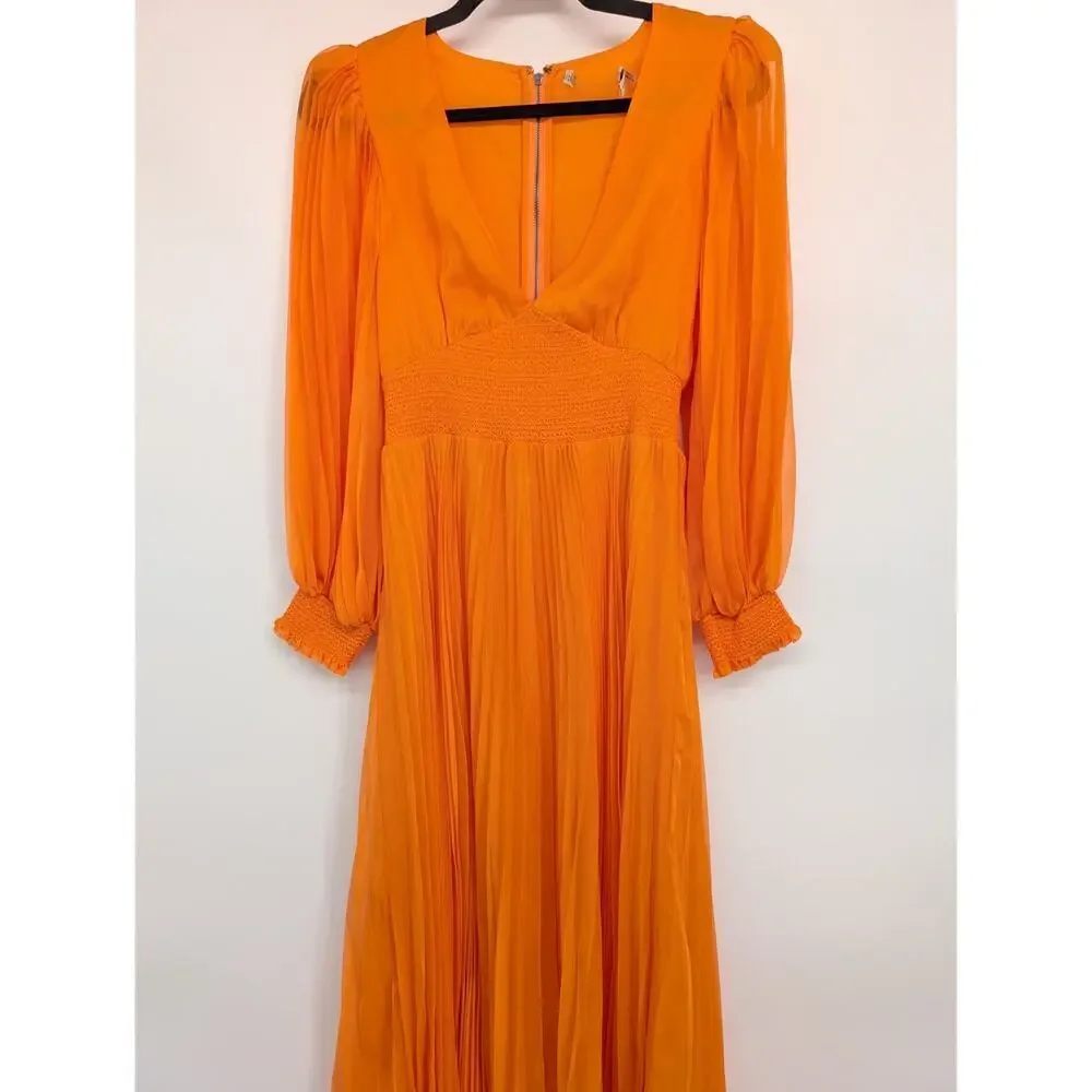 NWOT Alice + Olivia Sion Pleated Midi Dress Size 2 Tangerine Orange #2J459 - Picture 6 of 10